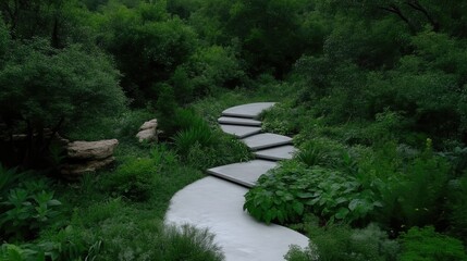 Fototapeta premium Serpentine pathway winding through lush garden