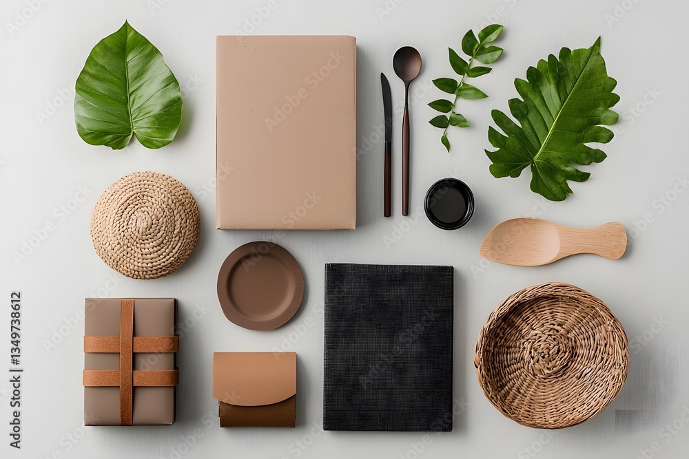 Poster overhead view of a beautifully curated arrangement of various storage solutions including cardboard 