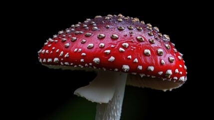 Obraz premium Close-up of a vibrant red mushroom with white dots