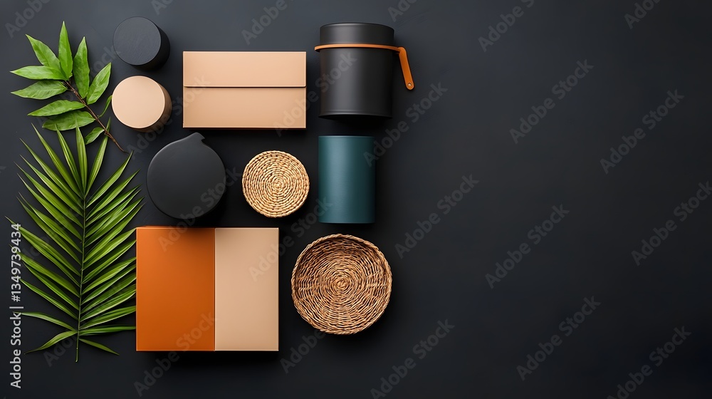 Poster overhead view of a curated collection of various storage containers including rustic cardboard boxes