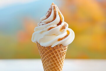 Creamy ice cream cone with autumn.