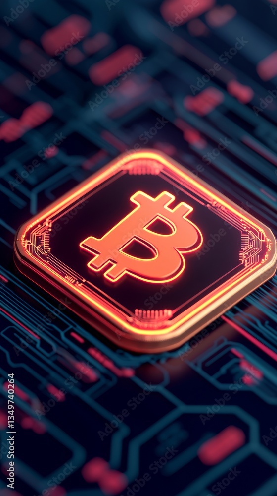 Poster glowing bitcoin cryptocurrency symbol digital circuit background graphic art futuristic environment 