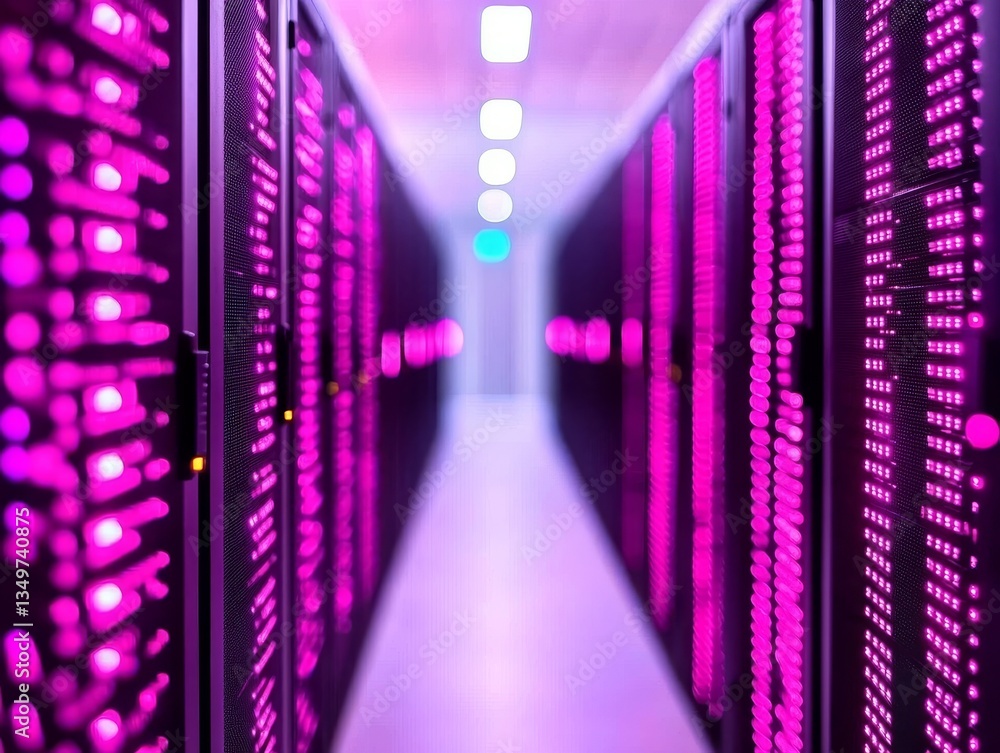 Aufkleber illuminated pink server rows in data center technology infrastructure futuristic environment digital