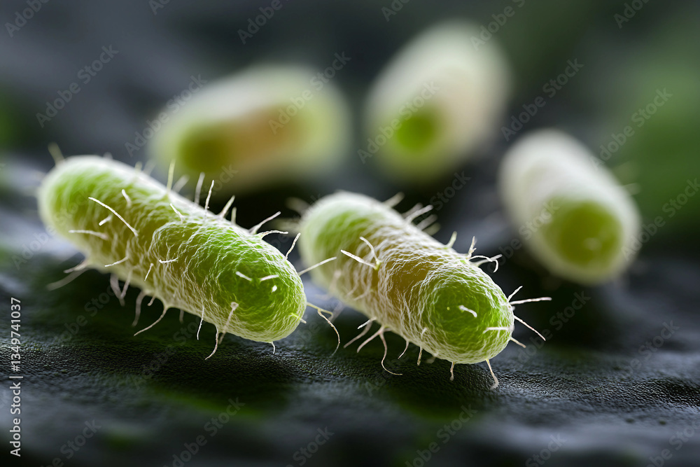 Poster generative ai visualization of vibrant microscopic bacteria and cellular details in stunning resolut