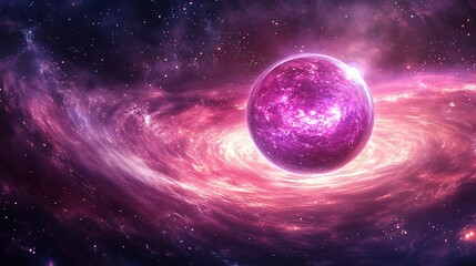 Obraz premium Glowing Planet in Cosmic Nebula Swirl