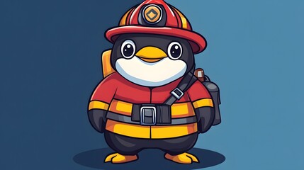 Professional and Playful Vector Illustration of a Firefighter Penguin for Kids Books and Educational Purposes