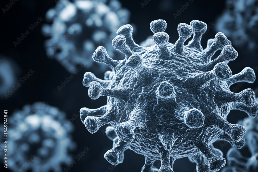 Poster generative ai close-up of virus structures with detailed molecular design and glowing particle effec