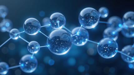close up view of interconnected blue molecular structures, showcasing their intricate design and glowing effects
