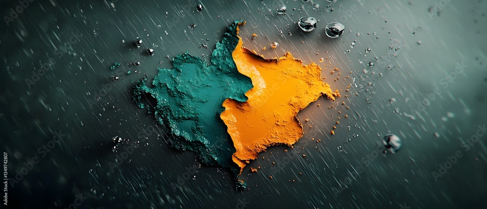 Poster striking rainfall pattern map organic topographic landscape dynamic weather data representation imme