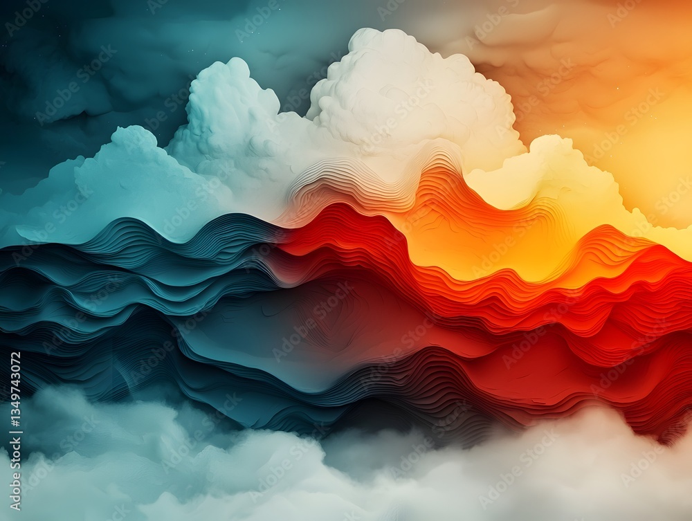 Poster stunning abstract fluid topographic landscape with intricate data visualization of weather statistic