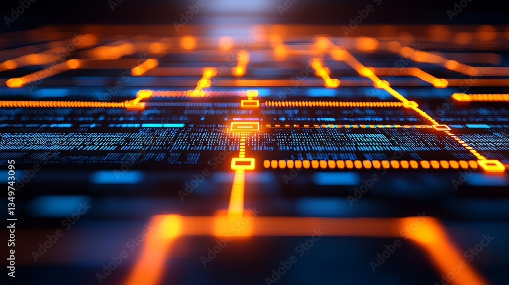 Aufkleber dynamic abstract digital network data flow virtual environment high-tech visuals futuristic perspect