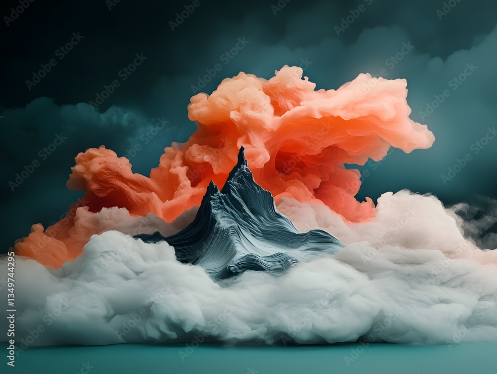 Poster surreal and captivating topographic data map depicting a dynamic landscape enveloped in fluid turbul