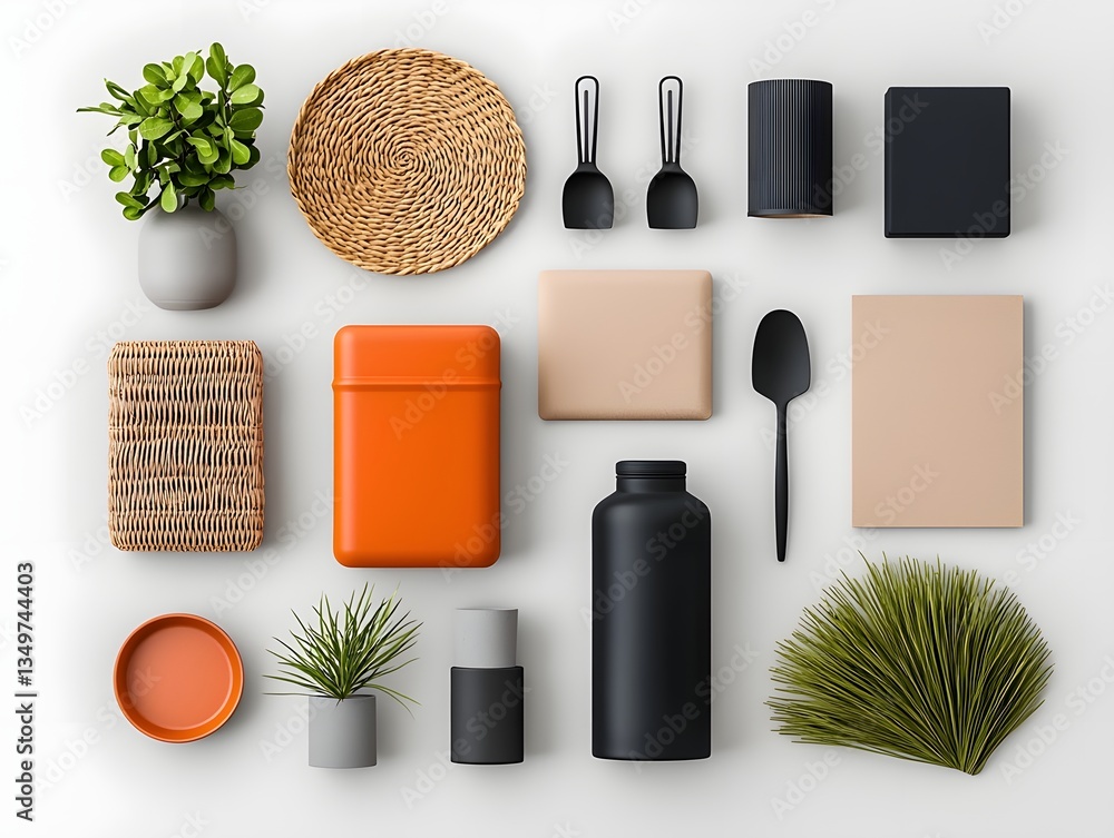 Poster this elegantly arranged minimalist still life photography features an array of diverse storage conta