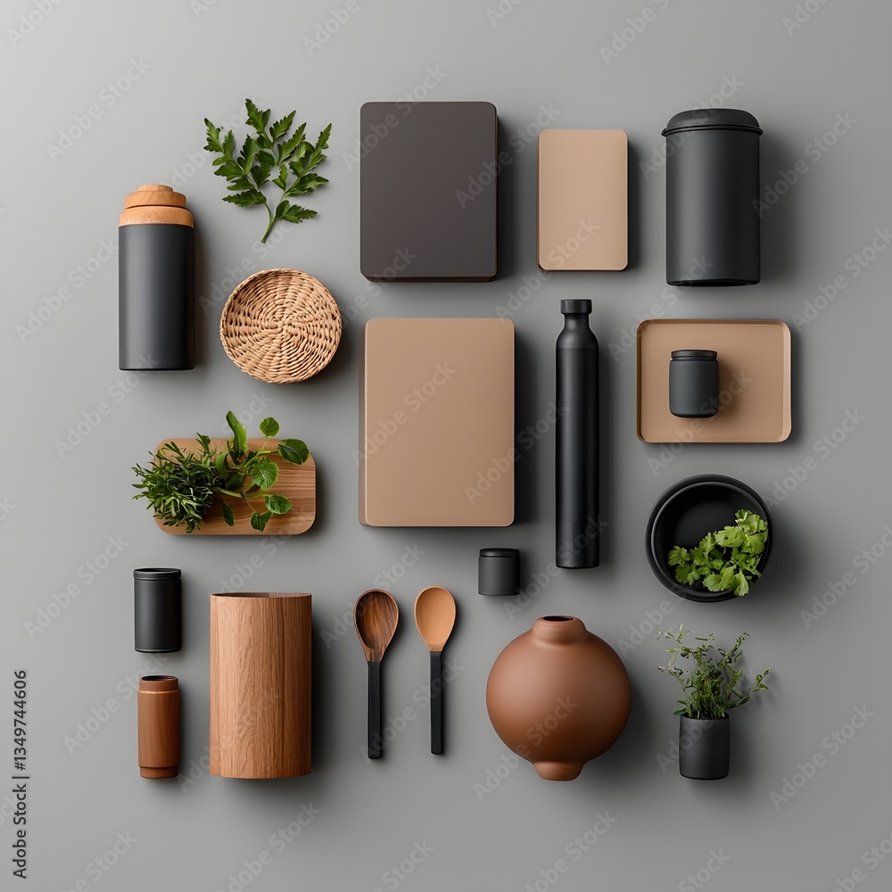 Poster this visually appealing overhead composition showcases a neatly arranged assortment of various stora