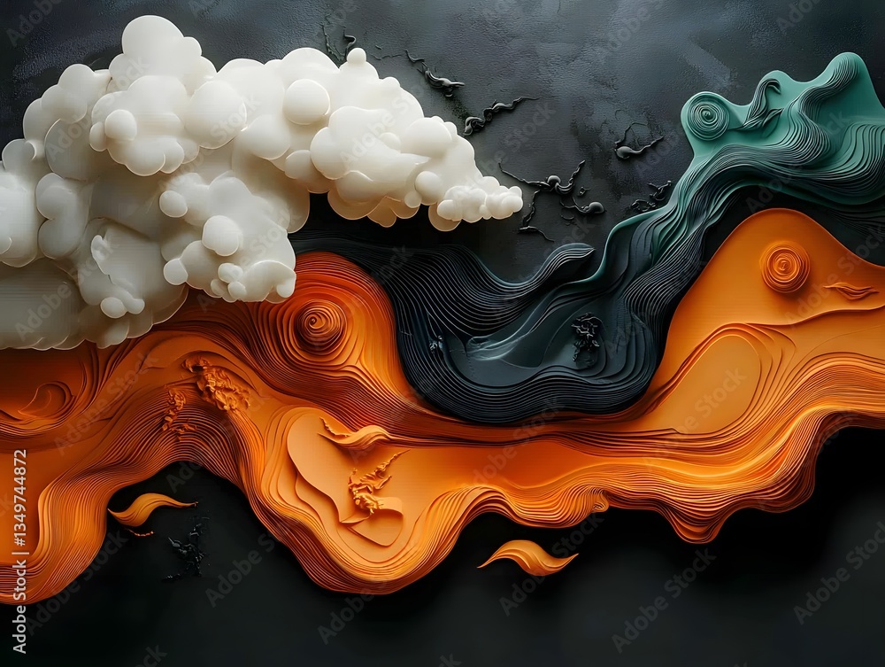 Poster topographic data map showcasing fluid weather patterns and data driven landscape dynamic information