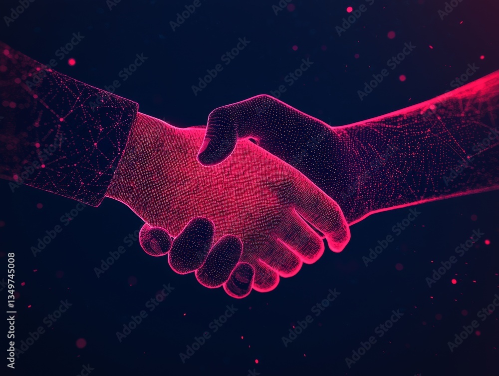 Poster digital handshake event abstract network collaboration virtual space graphic design futuristic envir