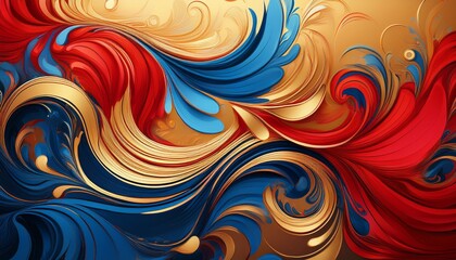Fototapeta premium vibrant swirling colors create an abstract pattern in a contemporary artwork featuring red and blue against a golden background