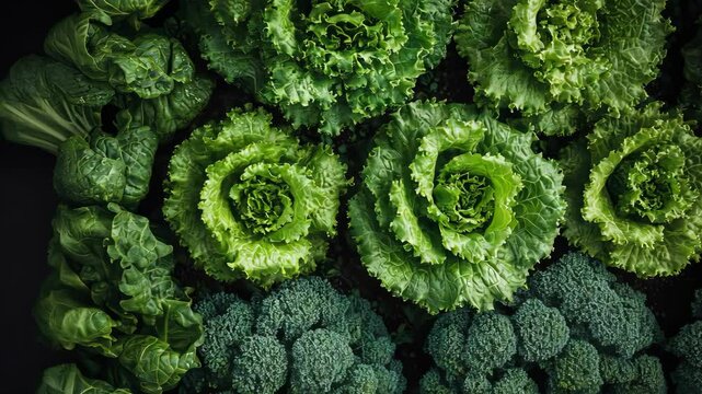 Crisp and vibrant green lettuce heads growing in rows, captured up close in natural light.
