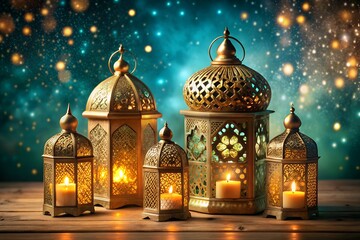 Obraz premium Eid mubarak greeting card background design. Islamic arabic background.