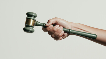 Close-up of a hand holding a gavel for legal enforcement