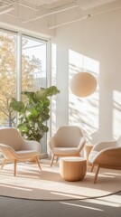 Dynamic Collaboration in Modern Open-Plan Workspace with Natural Light