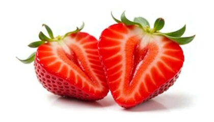Juicy Strawberry Halves on White Background