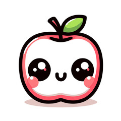 Obraz premium Cute cartoon apple with big eyes, happy, representing healthy fruit, on white background