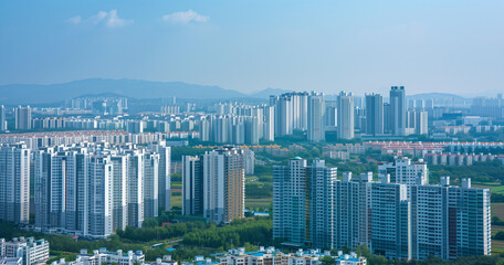 Aerial view of Incheon's dense residential high-rise buildings.