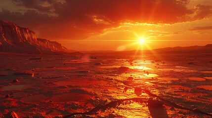 Breathtaking sunset over a barren landscape, showcasing vibrant colors and dramatic clouds