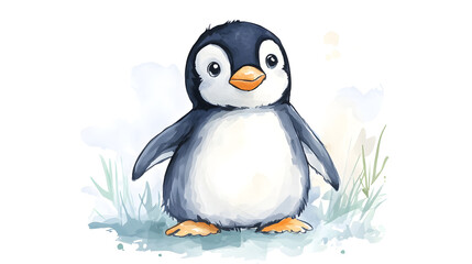 Naklejka premium Adorable Watercolor Baby Penguin Cartoon Vector Illustration for Kids Designs