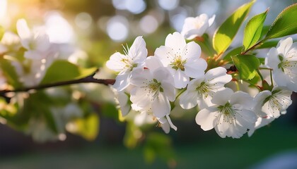 Obraz premium white cherry blossoms in the garden on a tree close up