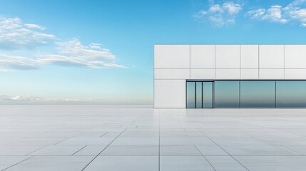 Obraz premium Modern Minimalist Architecture: A White Building Against a Clear Blue Sky
