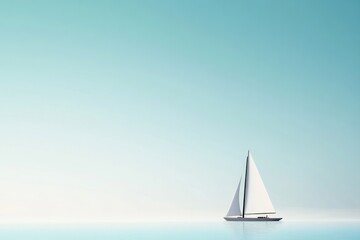 Obraz premium serene illustration features lone sailing ship gliding through calm waters beneath vast open sky