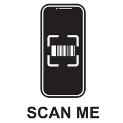 QR code scan icon with smartphone. Scan me phone tag. Quick response code or QR code for smartphone. QR code for mobile app, payment and website.