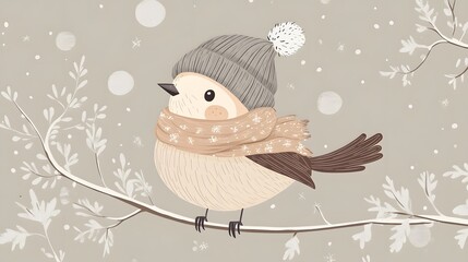 Cute Bird Wearing Scarf and Hat in Winter - Baby It's Cold Outside! Aesthetic Animal Fashion Portrait