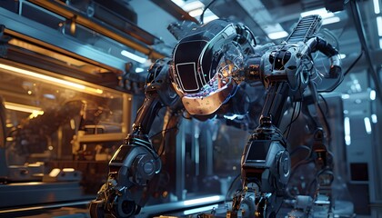 Fototapeta premium Autonomous AI-Powered Robotic Surgeon With Carbon Fiber In Autonomous AI Factory