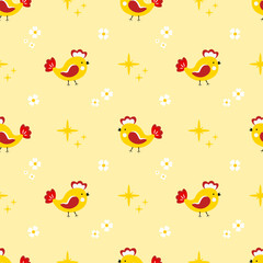 Seamless pattern with cute red birds on a yellow background