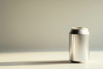 A single metal can with condensation on its surface