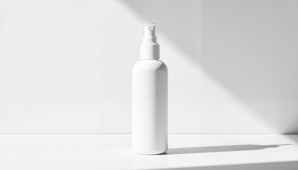 White spray bottle against minimalist background