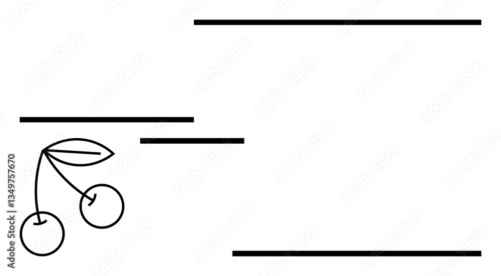 Aufkleber cherry branch with two cherries and leaf, balanced with horizontal lines conveying structure and min