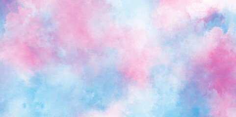 abstract pastel blue and white  pink watercolor background, cand acrylic rainbow, Blue sky and pink pastel watercolor painted on paper, purple shades and blue watercolor paper textured illustration.