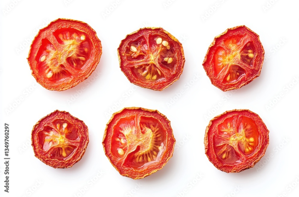 Aufkleber slices of dried tomato against white background highlighting texture and natural color variation wit