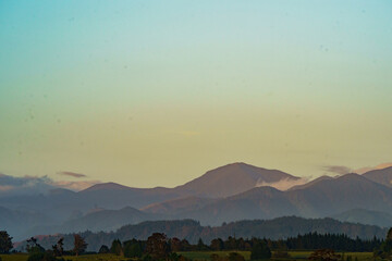mountain range in early morning light Kahurangi national park New Zealand