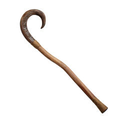 Fototapeta premium Wooden shepherd's crook with carvings isolated on transparent background
