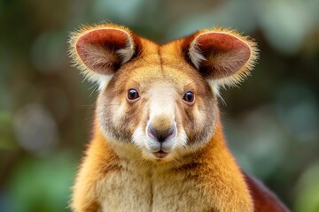 Fototapeta premium Stunning close up portrait of Lumholtzs tree kangaroo capturing fine fur detail intelligent eyes reflecting natural light professional wildlife photography shot