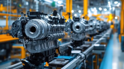 Fototapeta premium Assembly Line of Modern Engines: A Glimpse into Automotive Manufacturing
