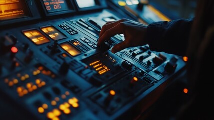Naklejka premium Night Shift: Control Panel Operator at Work
