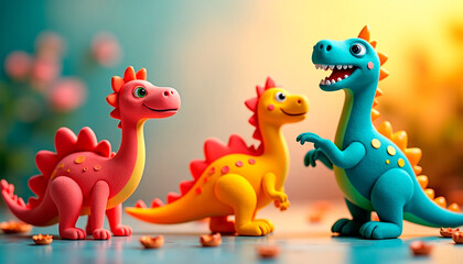 Photo of colorful cartoonish dinosaur toys