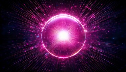 Naklejka premium radiant pink glowing orb against dark background with bright starburst effect