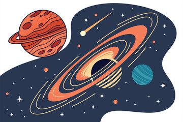 29 Space scene, black hole, cosmic event, swirling energy, celestial phenomenon, dark planet, fiery accretion disk, glowing particles, galactic vortex, astronomical illustration, stellar explosion, co